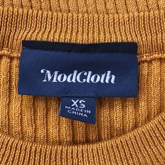 ModCloth Mustard Boho Cottagecore Ribbed Knit Long Sleeve Fitted Sweater Top /XS - Picture 6 of 7
